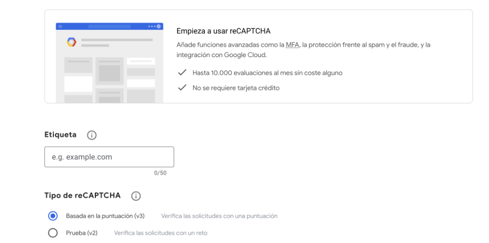 Crear reCAPTCHA en Google